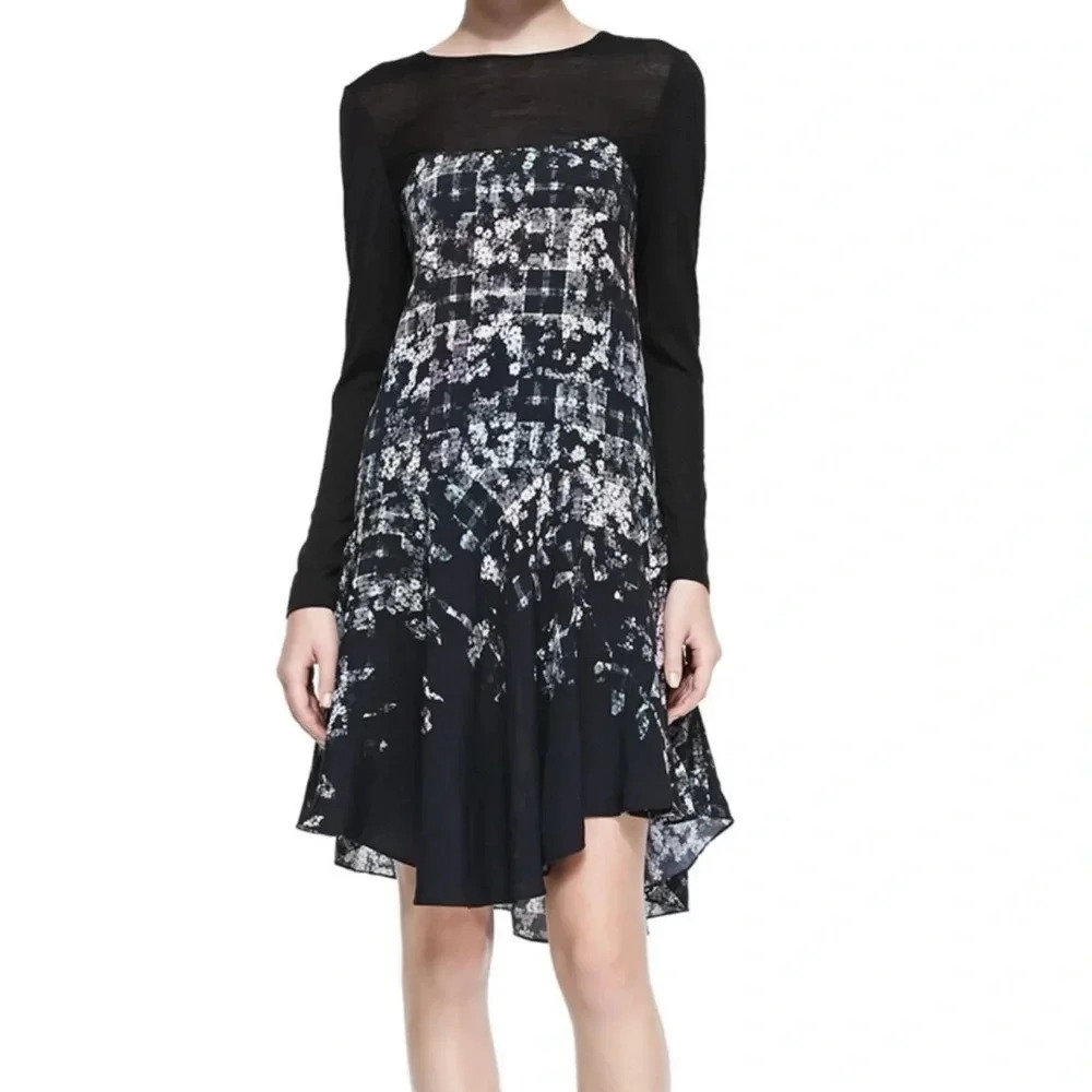 Tibi Floral Fields Silk/Wool Blend Long-Sleeve Ruffled Asymmetric Dress Size 6 - Picture 11 of 11
